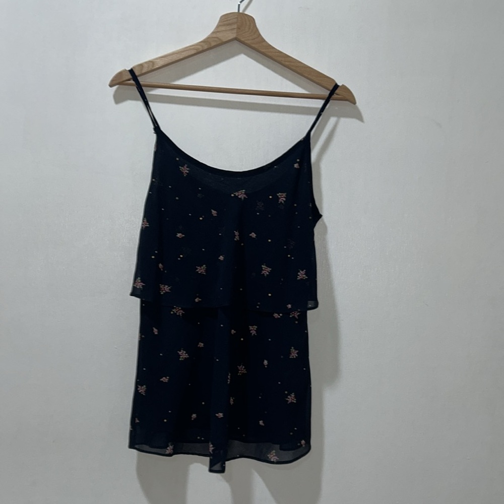 CABI WOMENS SLEEVELESS DOUBLE LAYER  BLACK FLORAL TOP Sz XS